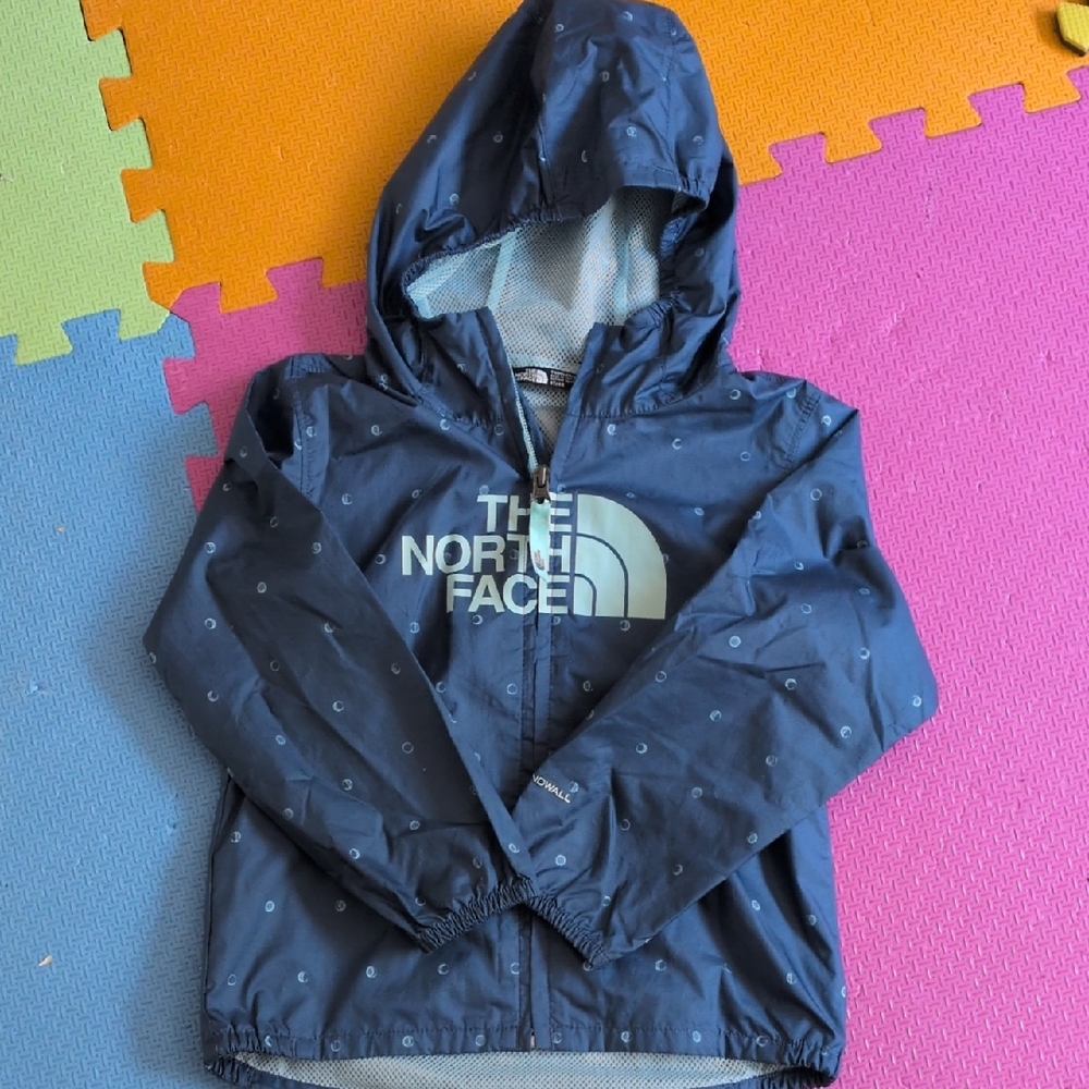 The North Face Navy Hooded Windbreaker with Subtle Dot Print